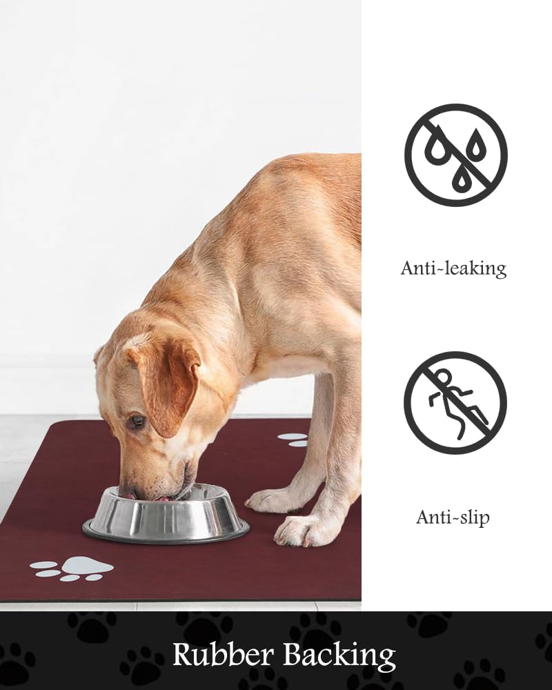 Pet Feeding Mat-Absorbent Dog Mat for Food and Water Bowl-No Stains Quick Dry Water Dispenser Mat-Dog Accessories Pet Supplies-Bowl for Messy Drinkers（Brown,23"x34"