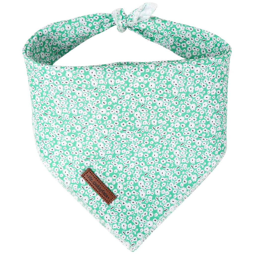 MR. CHUBBYFACE Green Wildflower Striped Dog Bandanas Reversible Triangle Bibs Scarf Accessories for Dogs Cats Pets L
