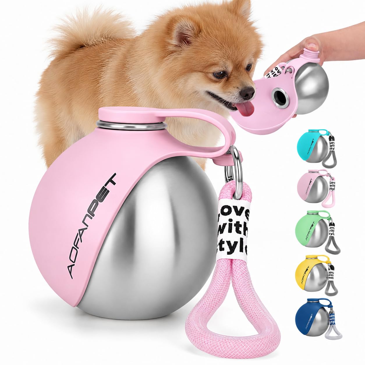 Portable Dog Water Bottle 10oz Stainless Steel Travel Dog Water Dispenser with Bowl No-Spill Puppy Water Bottle for Walking Hiking Small Dog Water Bottle (Sapphire Blue)