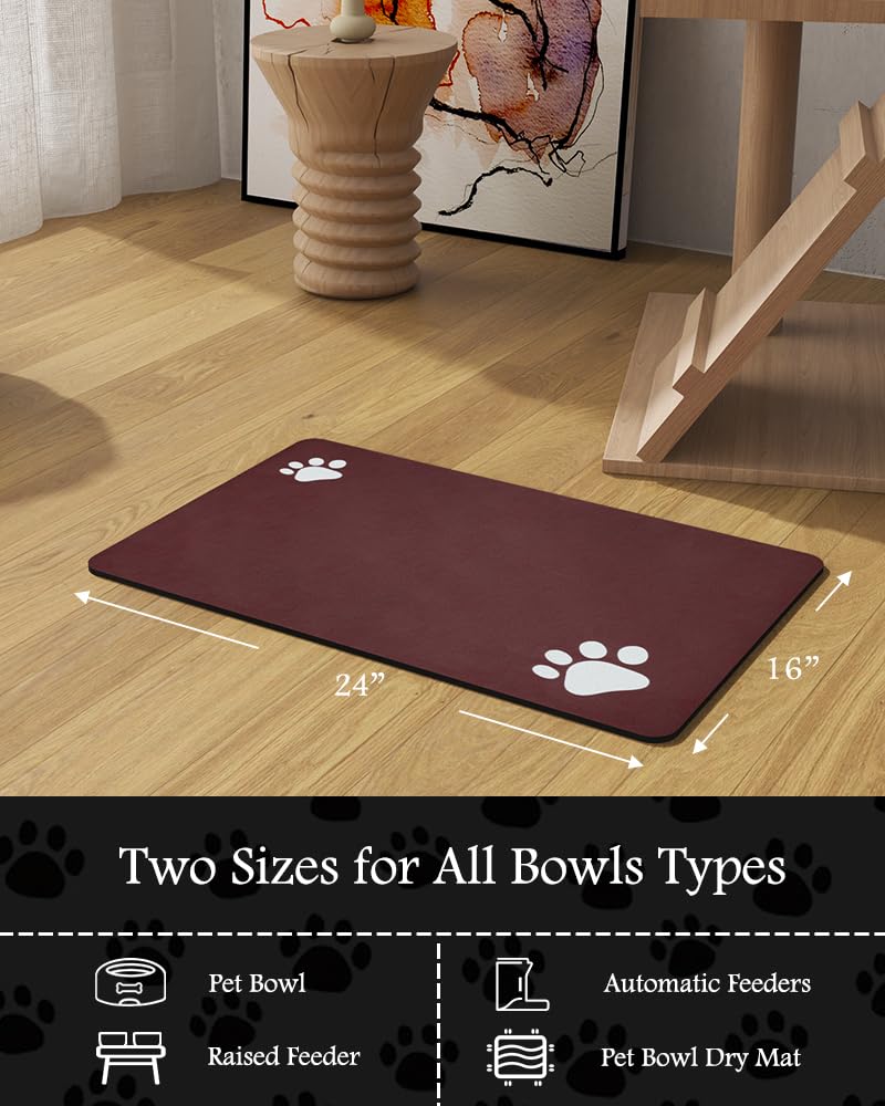 Pet Feeding Mat-Absorbent Dog Mat for Food and Water Bowl-No Stains Quick Dry Water Dispenser Mat-Dog Accessories Pet Supplies-Bowl for Messy Drinkers（Brown,23"x34"
