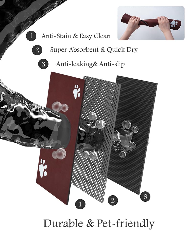 Pet Feeding Mat-Absorbent Dog Mat for Food and Water Bowl-No Stains Quick Dry Water Dispenser Mat-Dog Accessories Pet Supplies-Bowl for Messy Drinkers（Brown,23"x34"