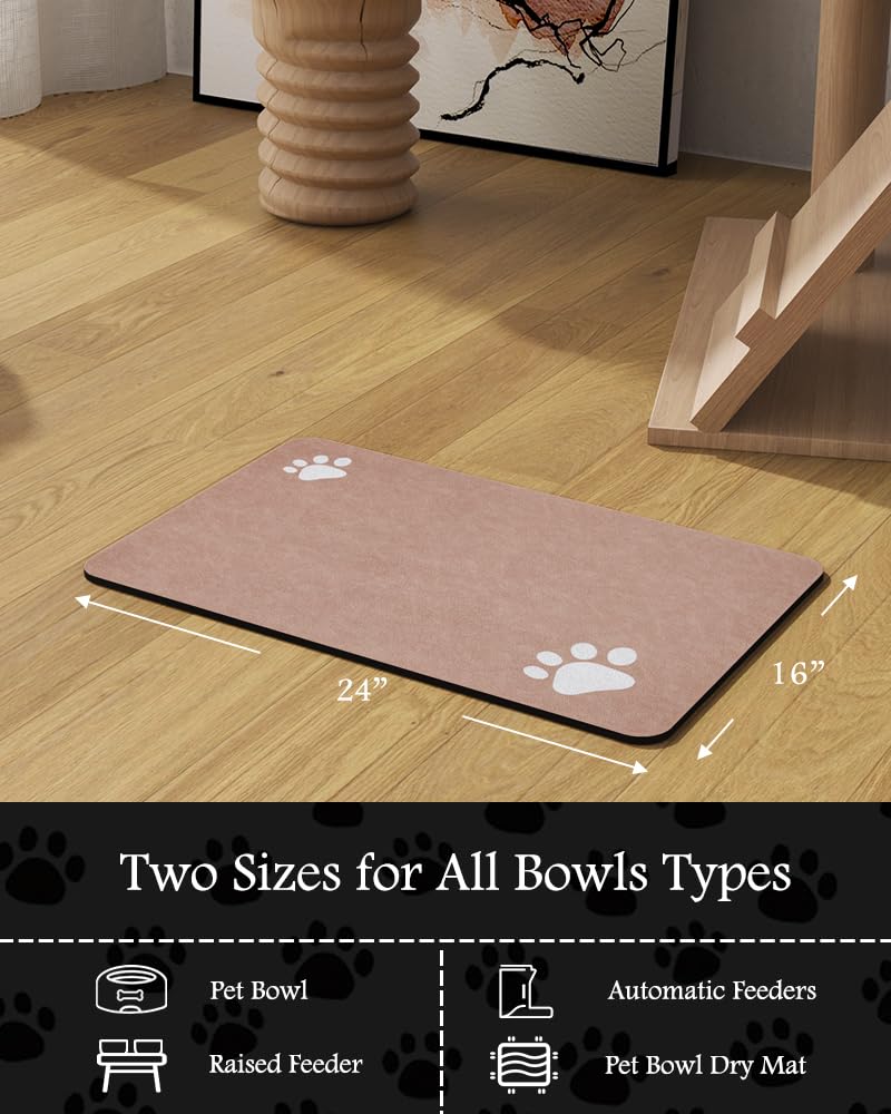 Pet Feeding Mat-Absorbent Dog Mat for Food and Water Bowl-No Stains Quick Dry Water Dispenser Mat-Dog Accessories Pet Supplies-Bowl for Messy Drinkers（Brown,23"x34"