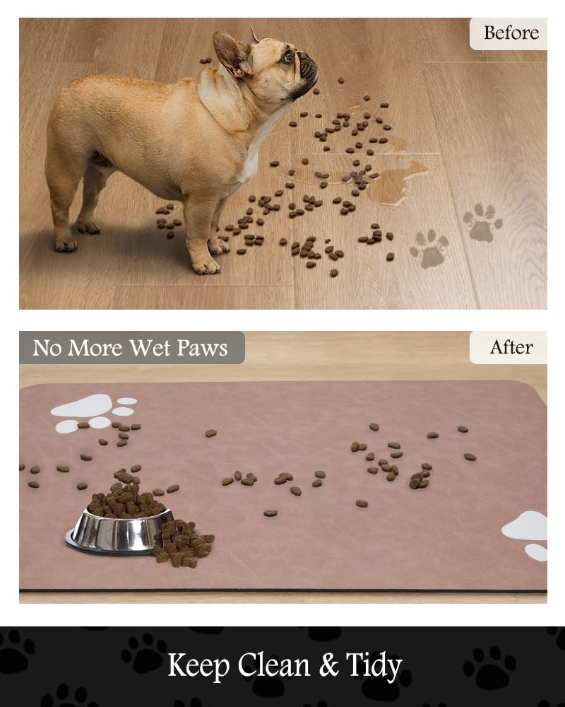 Pet Feeding Mat-Absorbent Dog Mat for Food and Water Bowl-No Stains Quick Dry Water Dispenser Mat-Dog Accessories Pet Supplies-Bowl for Messy Drinkers（Brown,23"x34"