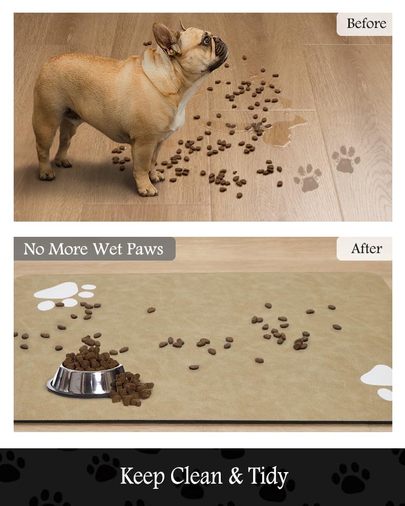 Pet Feeding Mat-Absorbent Dog Mat for Food and Water Bowl-No Stains Quick Dry Water Dispenser Mat-Dog Accessories Pet Supplies-Bowl for Messy Drinkers（Brown,23"x34"