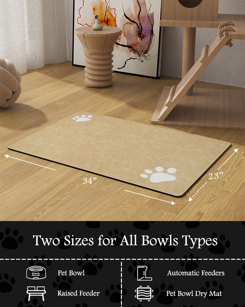 Pet Feeding Mat-Absorbent Dog Mat for Food and Water Bowl-No Stains Quick Dry Water Dispenser Mat-Dog Accessories Pet Supplies-Bowl for Messy Drinkers（Brown,23"x34"