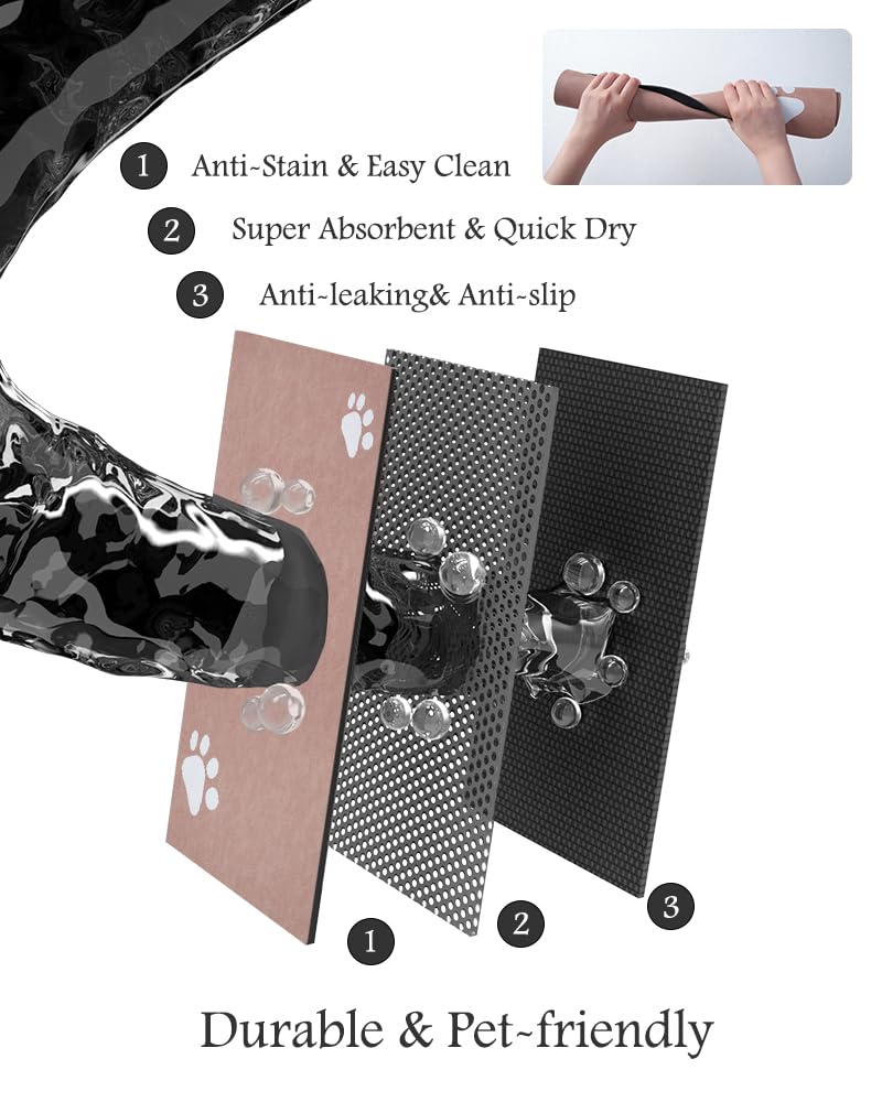 Pet Feeding Mat-Absorbent Dog Mat for Food and Water Bowl-No Stains Quick Dry Water Dispenser Mat-Dog Accessories Pet Supplies-Bowl for Messy Drinkers（Brown,23"x34"