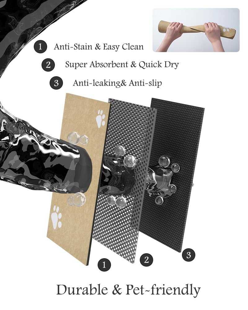 Pet Feeding Mat-Absorbent Dog Mat for Food and Water Bowl-No Stains Quick Dry Water Dispenser Mat-Dog Accessories Pet Supplies-Bowl for Messy Drinkers（Brown,23"x34"
