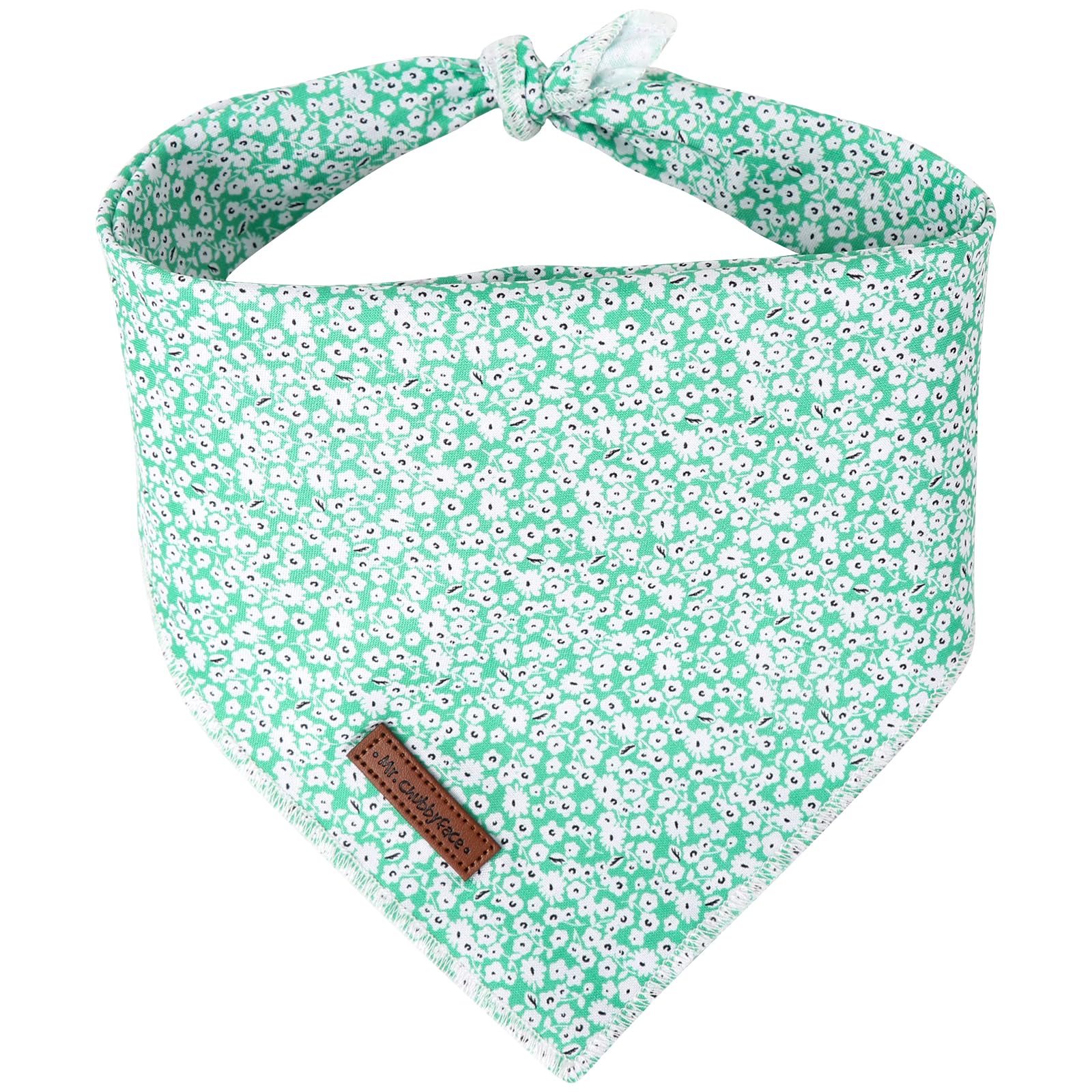 MR. CHUBBYFACE Green Wildflower Striped Dog Bandanas Reversible Triangle Bibs Scarf Accessories for Dogs Cats Pets L