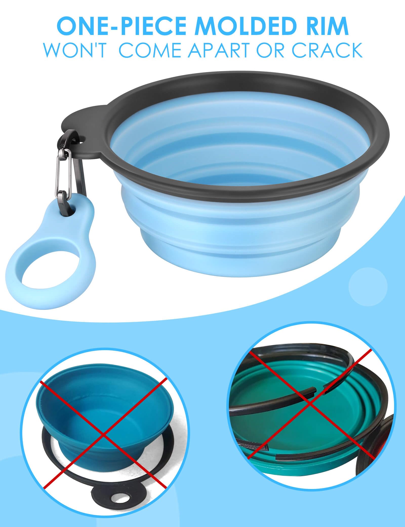 Aonkey 2 Pack 15oz/1.8 Cup Collapsible Dog Bowls with Bottle Carrier