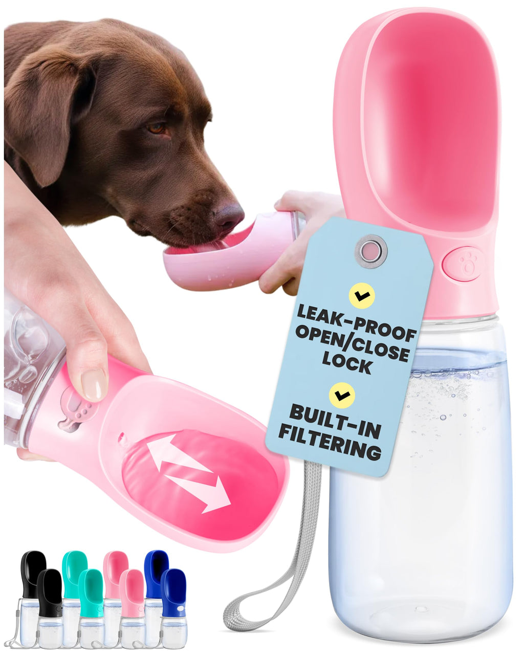 MalsiPree Dog Water Bottle Dispenser - 12 oz Navy Blue, Leak-Proof