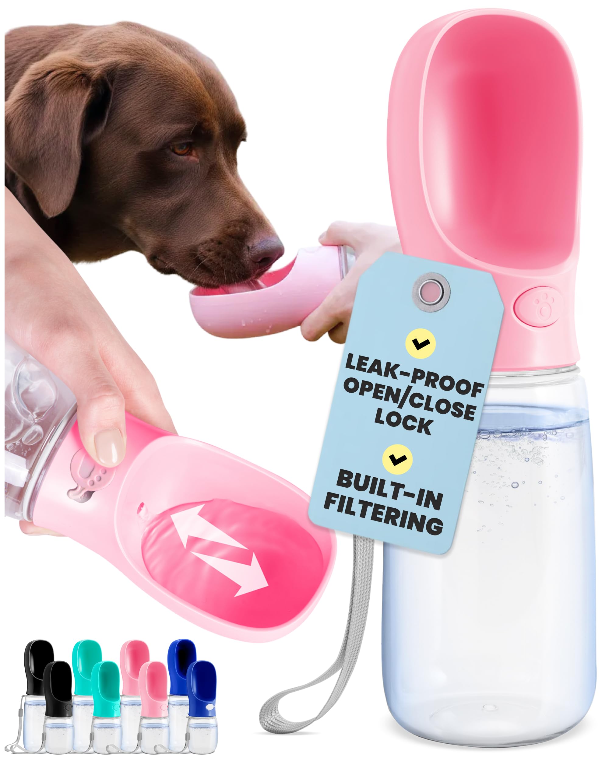 MalsiPree Dog Water Bottle Dispenser - 12 oz Navy Blue, Leak-Proof