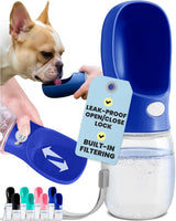 MalsiPree Dog Water Bottle Dispenser - 12 oz Navy Blue, Leak-Proof