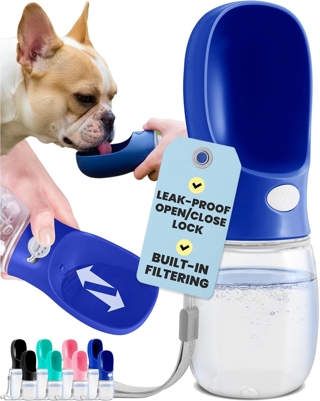 MalsiPree Dog Water Bottle Dispenser - 12 oz Navy Blue, Leak-Proof