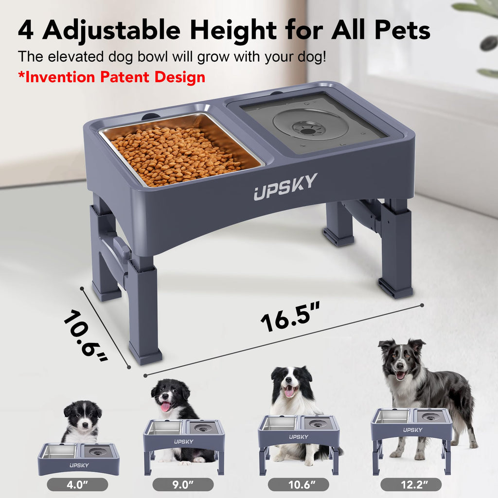 UPSKY 2-in-1 Elevated Dog Bowls Set with 4 Height Adjustable Stand, Balck