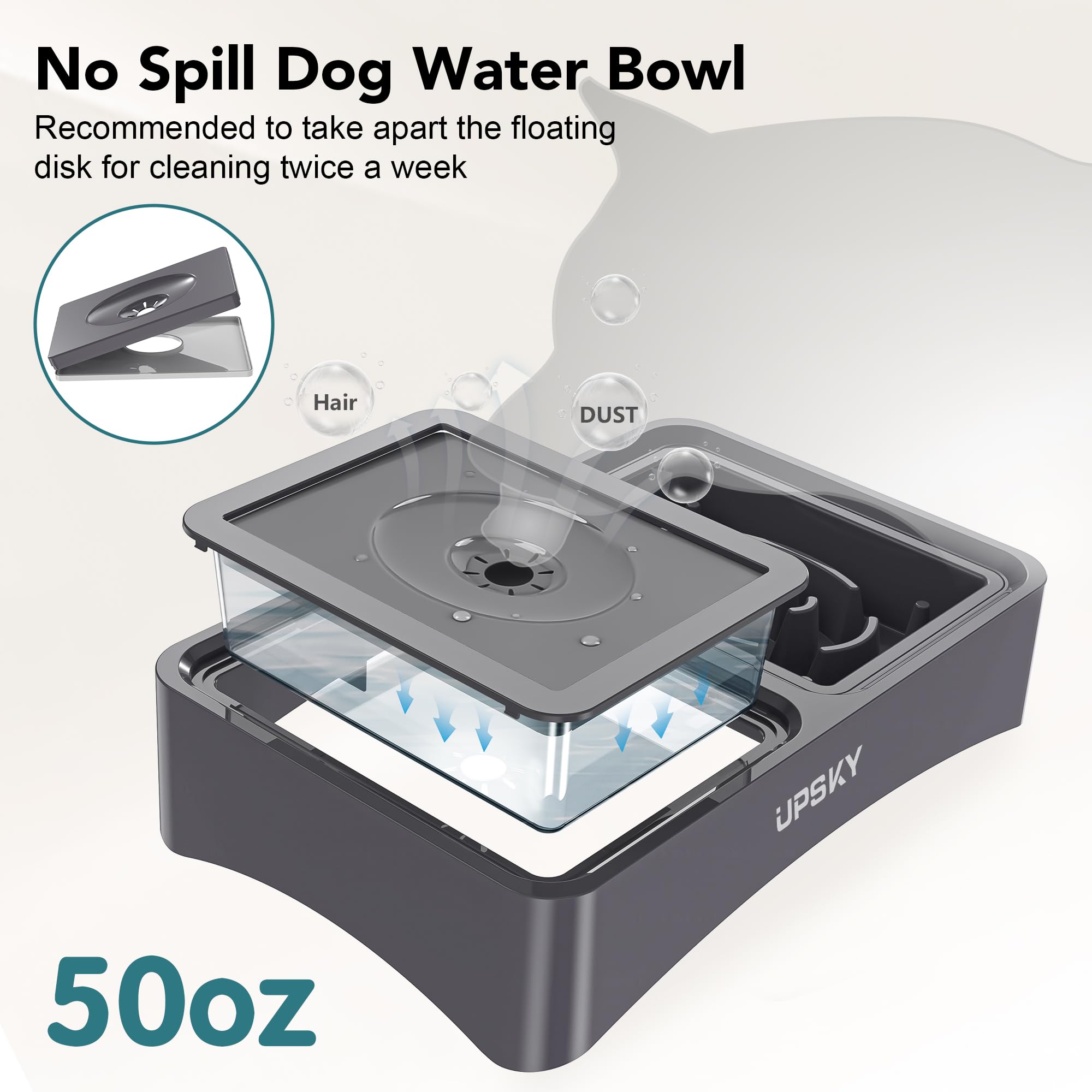 UPSKY 2-in-1 Elevated Dog Bowls Set with 4 Height Adjustable Stand, Balck