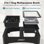 UPSKY 2-in-1 Elevated Dog Bowls Set with 4 Height Adjustable Stand, Balck