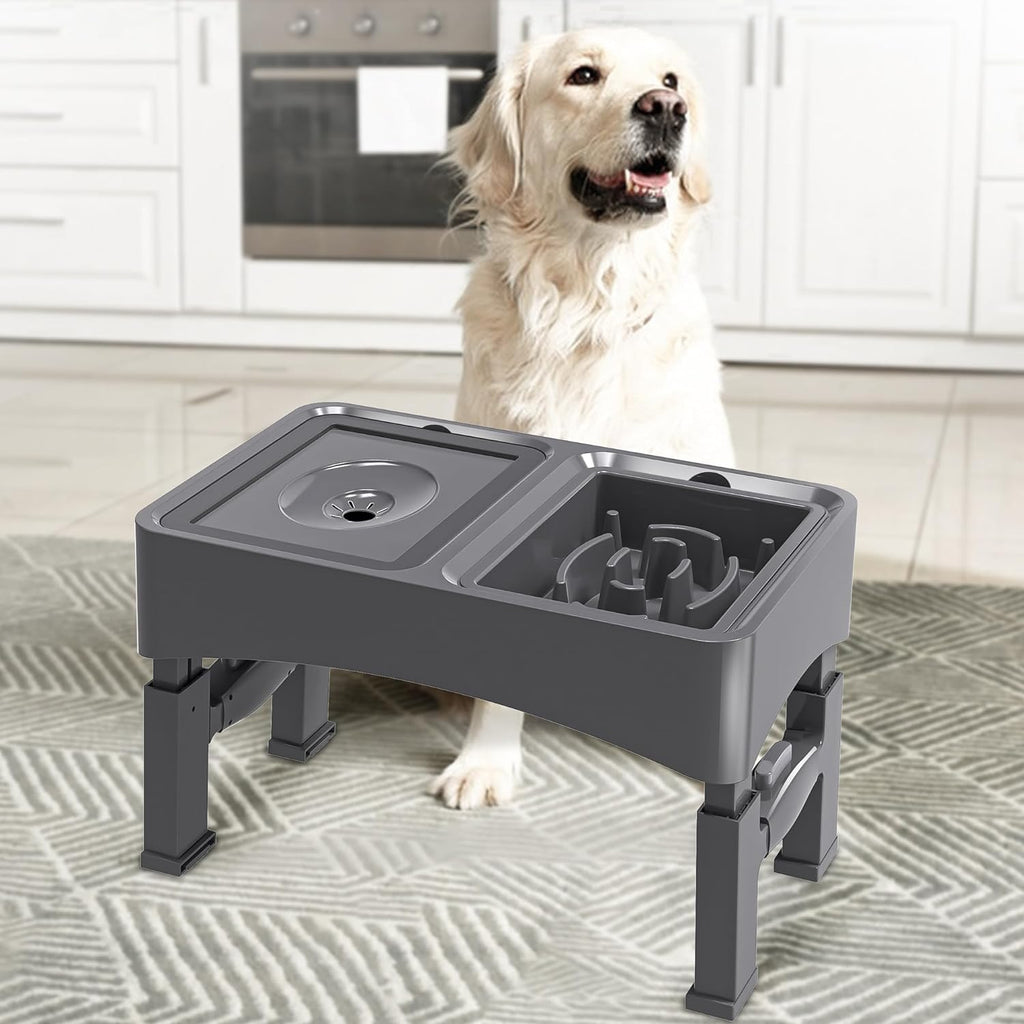UPSKY 2-in-1 Elevated Dog Bowls Set with 4 Height Adjustable Stand, Balck