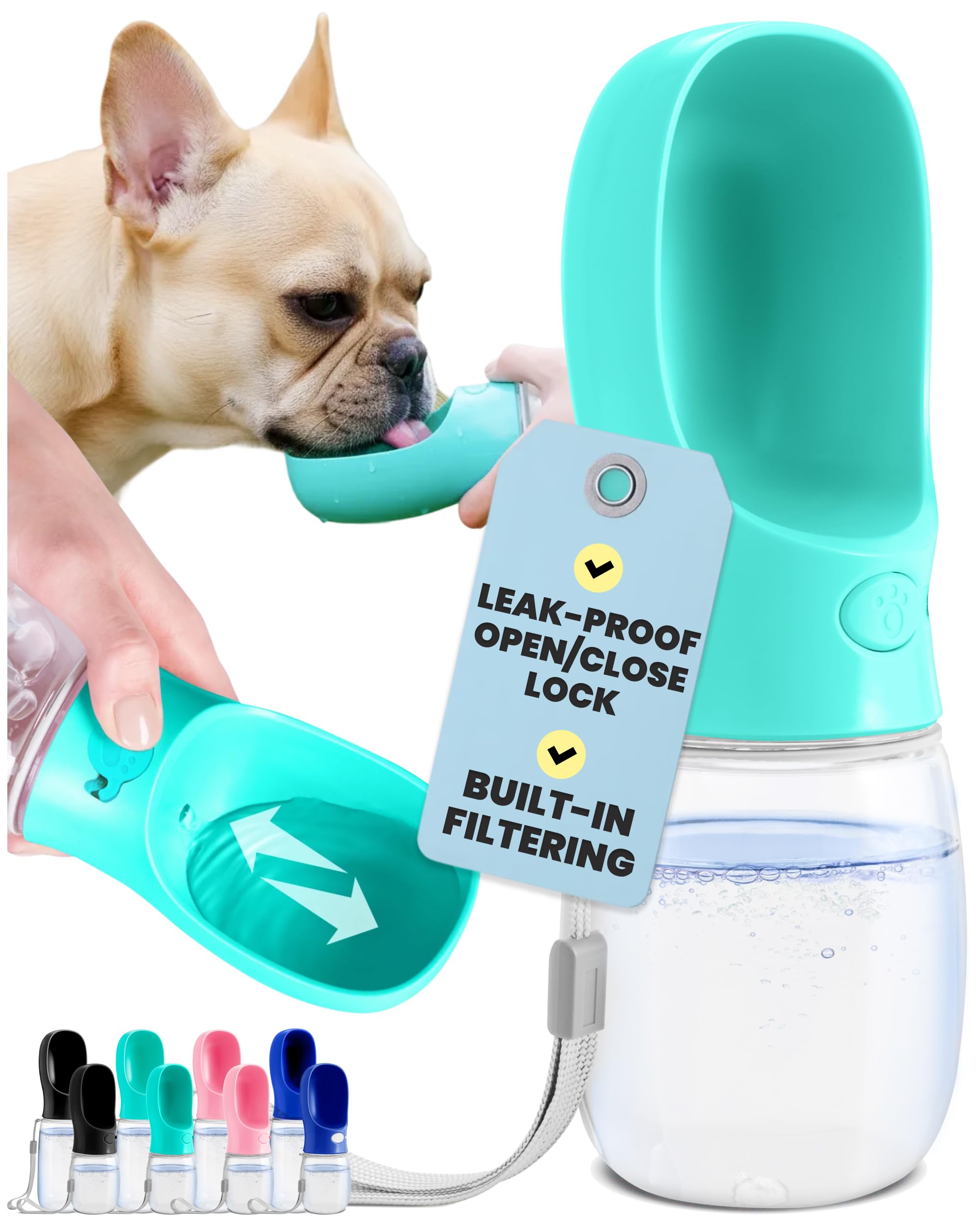 MalsiPree Dog Water Bottle Dispenser - 12 oz Navy Blue, Leak-Proof