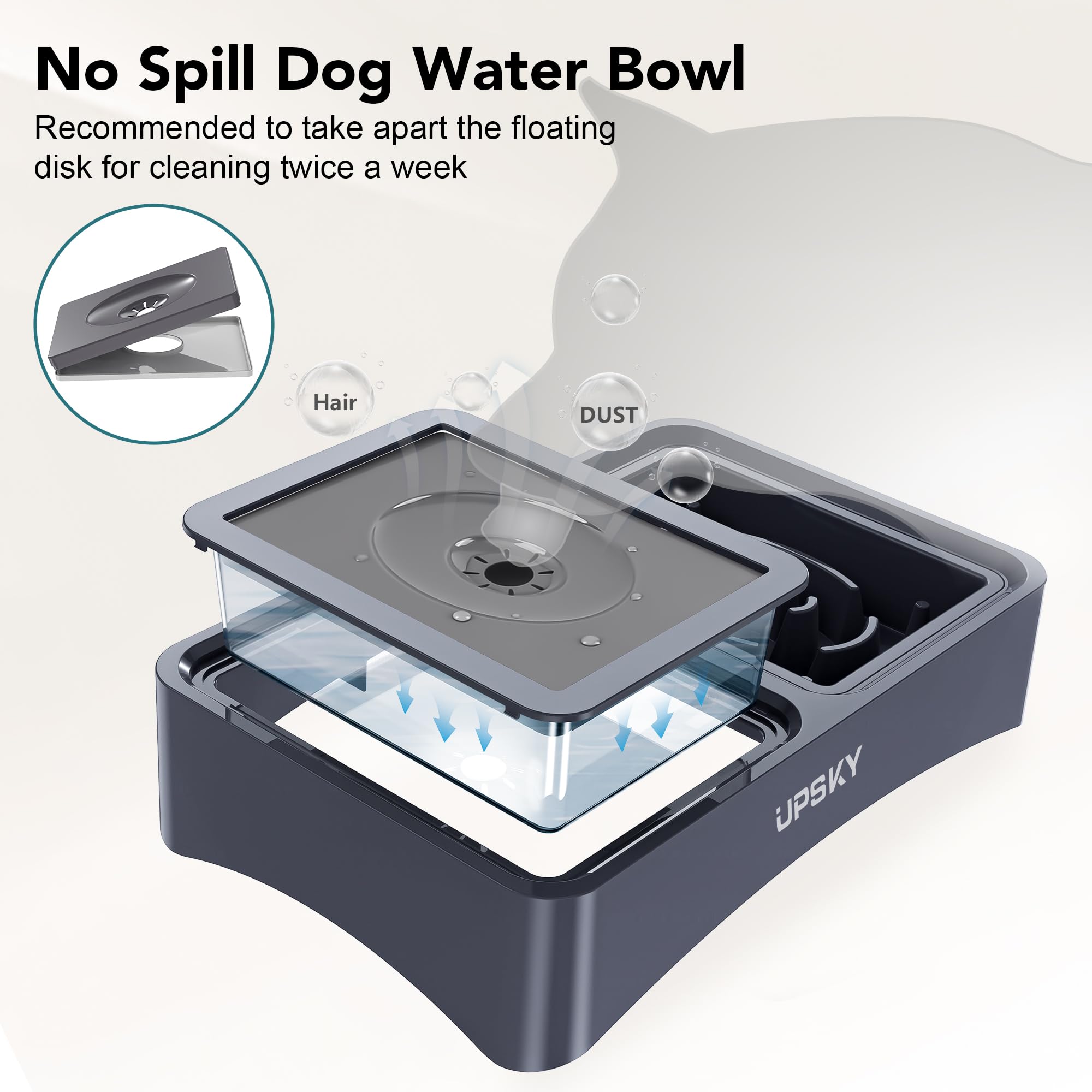 UPSKY 2-in-1 Elevated Dog Bowls Set with 4 Height Adjustable Stand, Balck