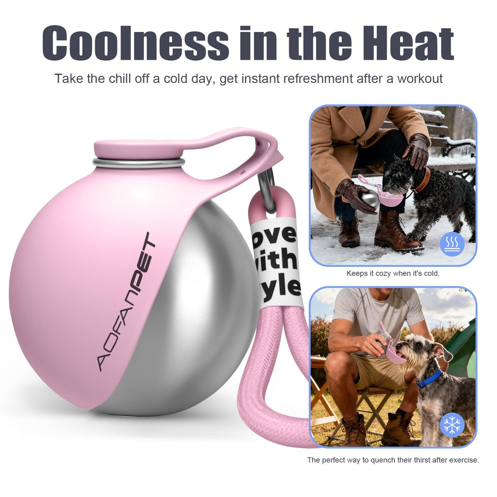 Portable Dog Water Bottle 10oz Stainless Steel Travel Dog Water Dispenser with Bowl No-Spill Puppy Water Bottle for Walking Hiking Small Dog Water Bottle (Sapphire Blue)