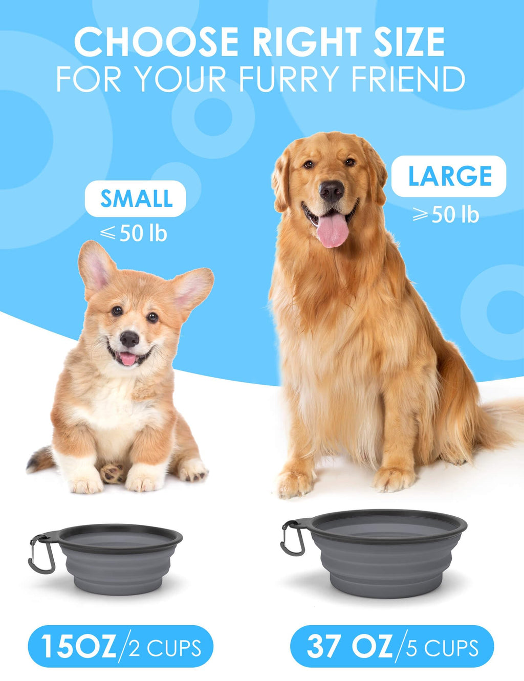 Aonkey 2 Pack 15oz/1.8 Cup Collapsible Dog Bowls with Bottle Carrier