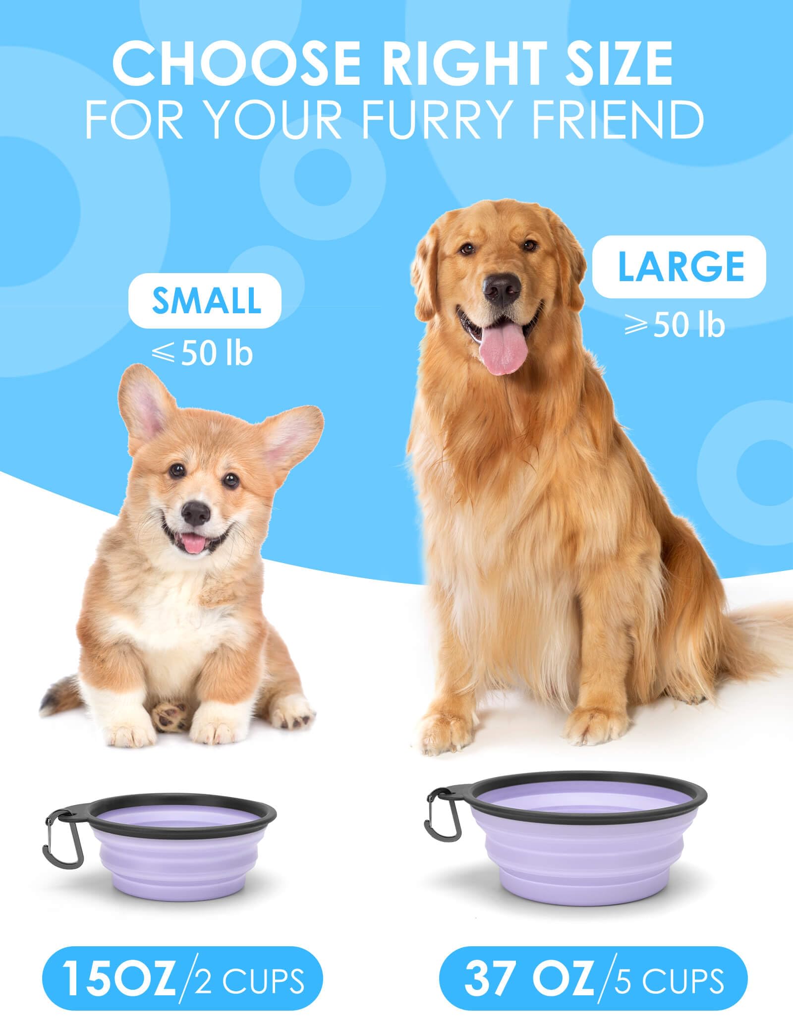 Aonkey 2 Pack 15oz/1.8 Cup Collapsible Dog Bowls with Bottle Carrier