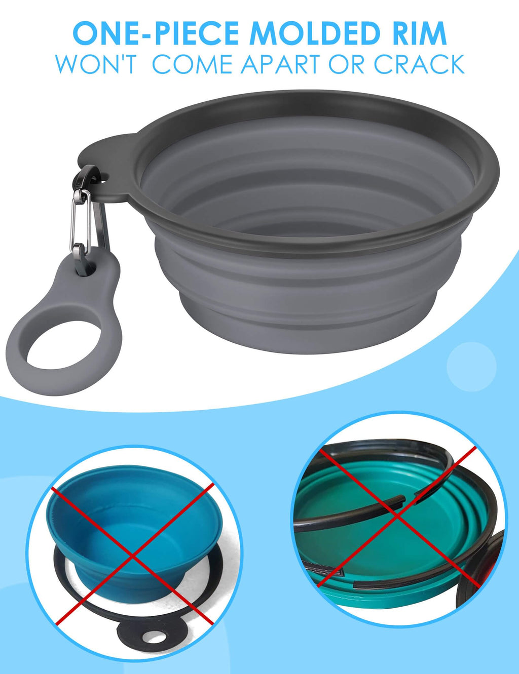 Aonkey 2 Pack 15oz/1.8 Cup Collapsible Dog Bowls with Bottle Carrier