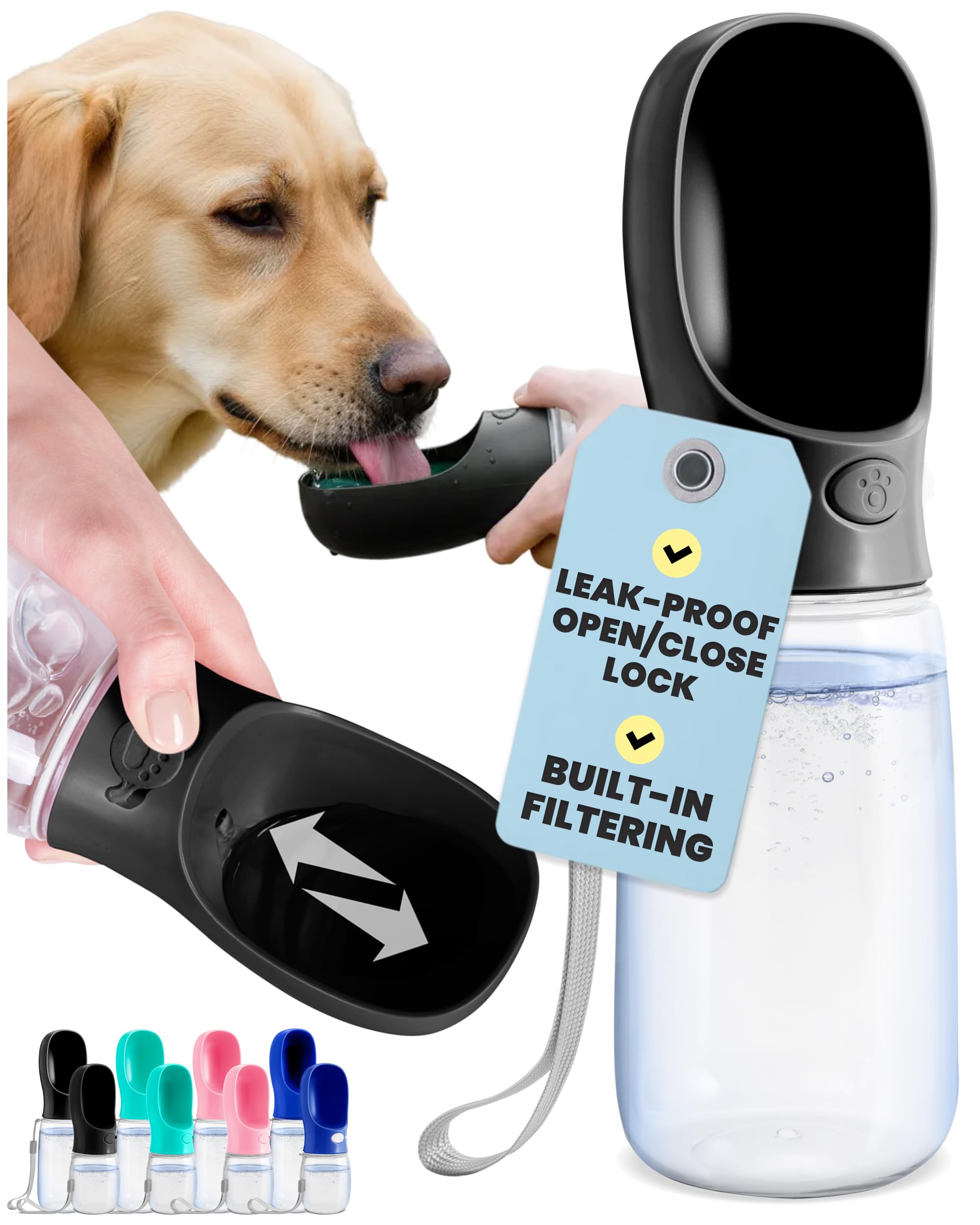 MalsiPree Dog Water Bottle Dispenser - 12 oz Navy Blue, Leak-Proof
