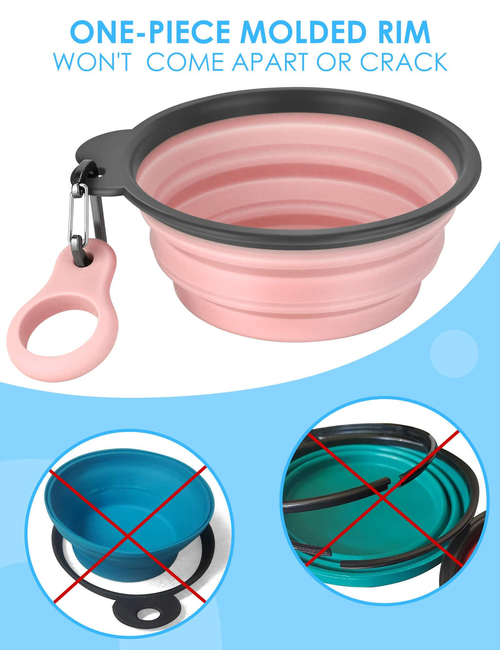 Aonkey 2 Pack 15oz/1.8 Cup Collapsible Dog Bowls with Bottle Carrier