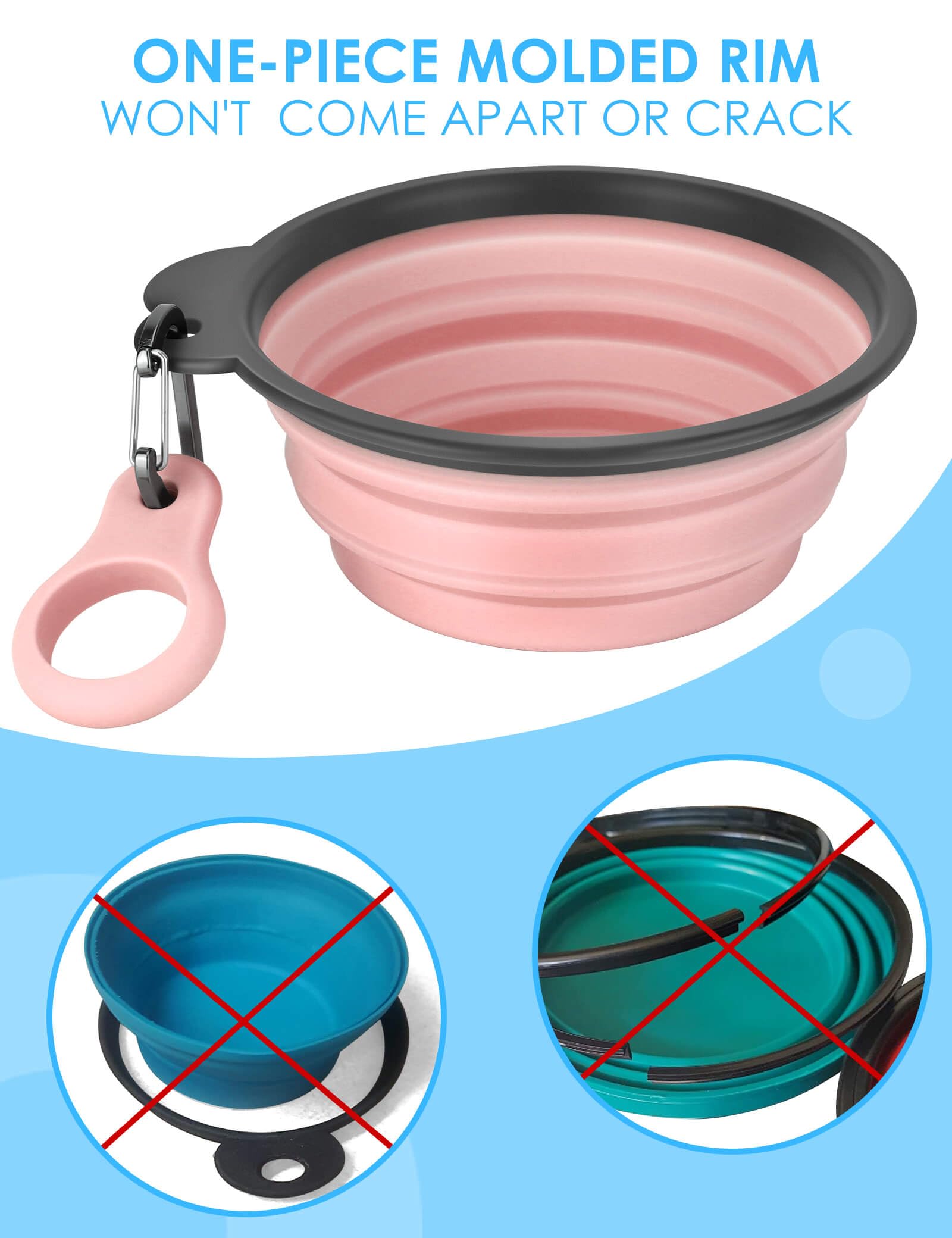 Aonkey 2 Pack 15oz/1.8 Cup Collapsible Dog Bowls with Bottle Carrier