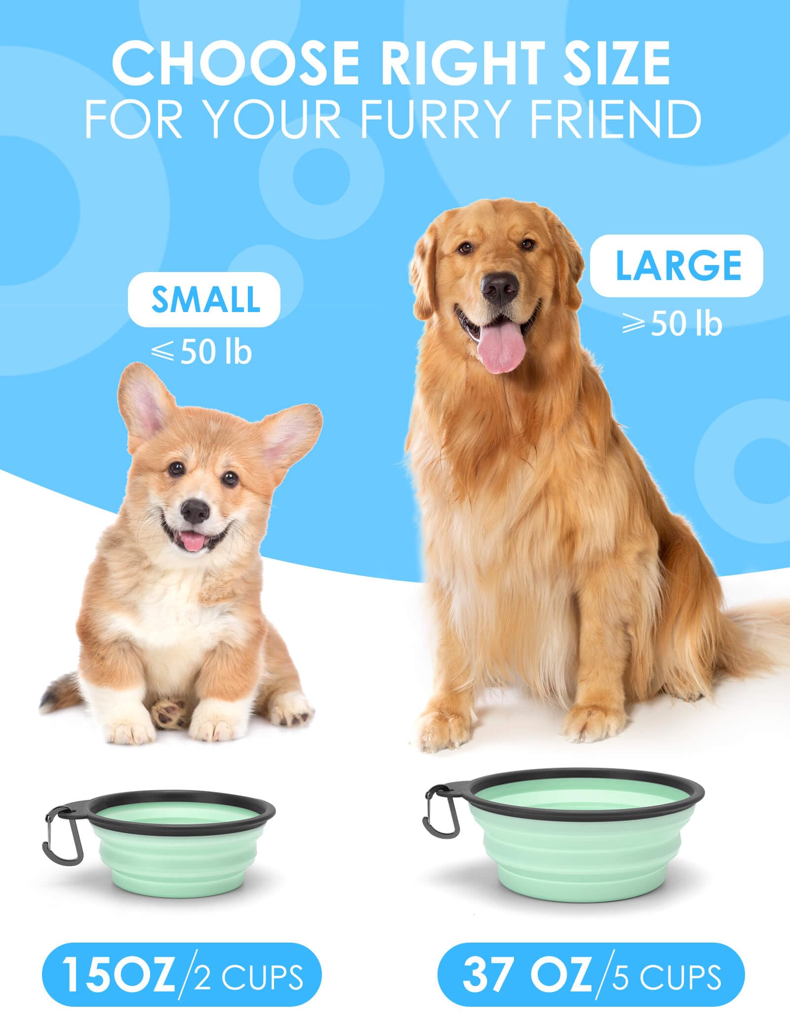 Aonkey 2 Pack 15oz/1.8 Cup Collapsible Dog Bowls with Bottle Carrier