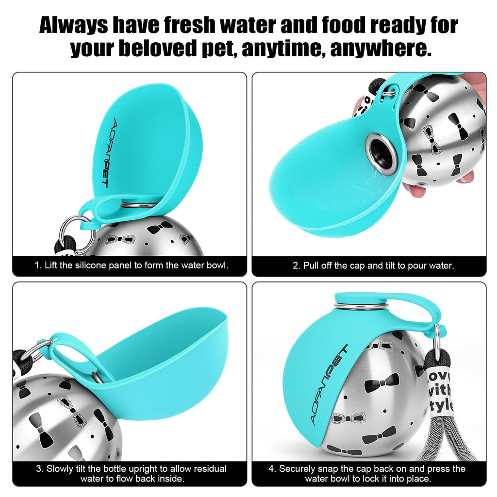 Portable Dog Water Bottle 10oz Stainless Steel Travel Dog Water Dispenser with Bowl No-Spill Puppy Water Bottle for Walking Hiking Small Dog Water Bottle (Sapphire Blue)