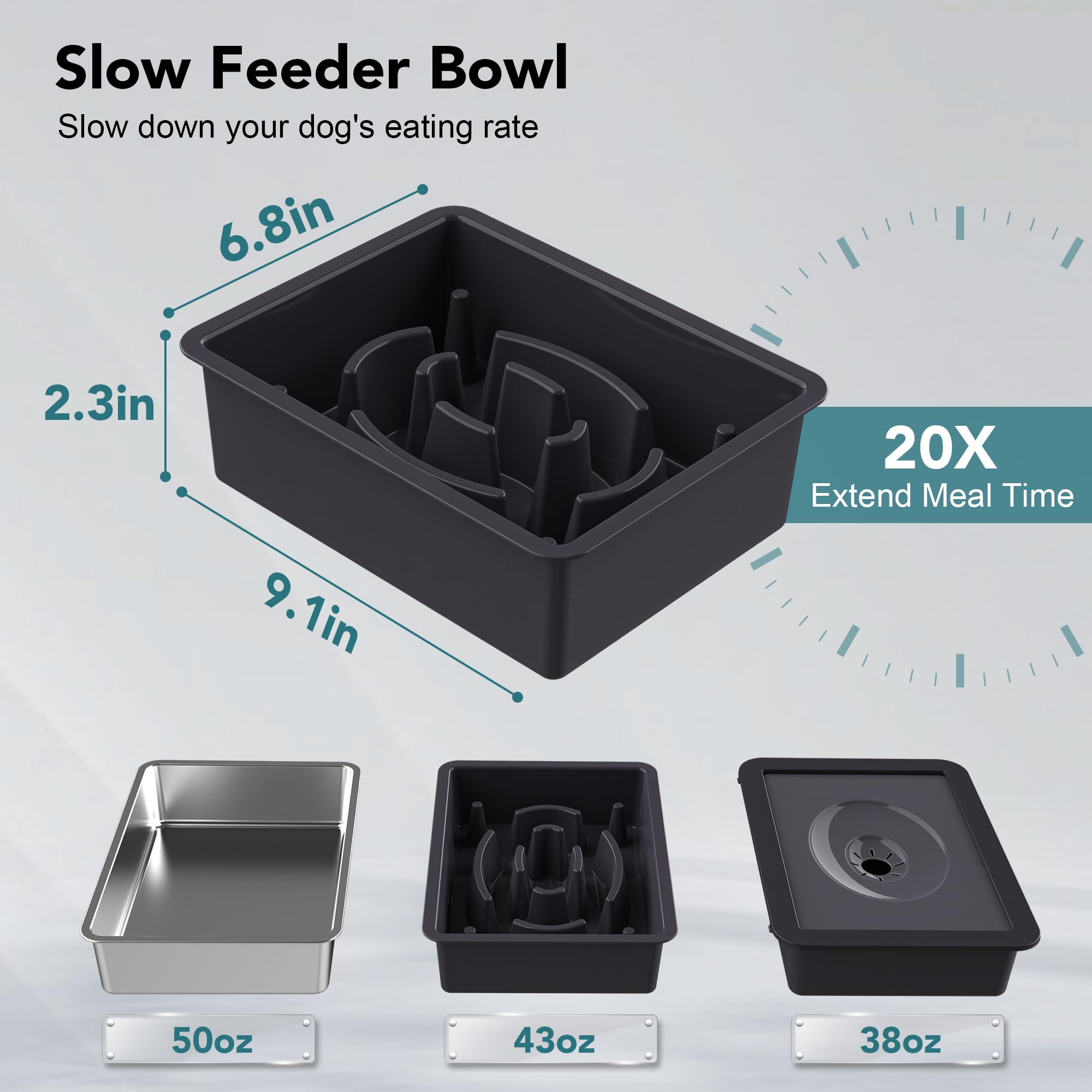 UPSKY 2-in-1 Elevated Dog Bowls Set with 4 Height Adjustable Stand, Balck
