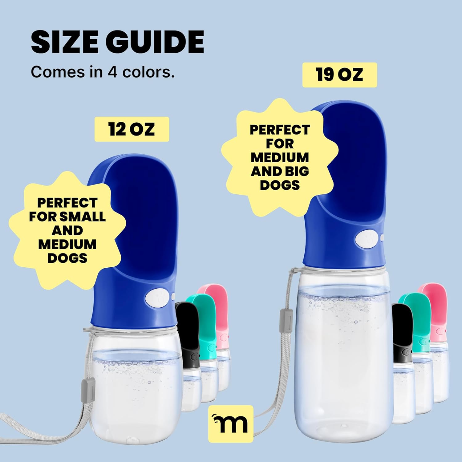 MalsiPree Dog Water Bottle Dispenser - 12 oz Navy Blue, Leak-Proof