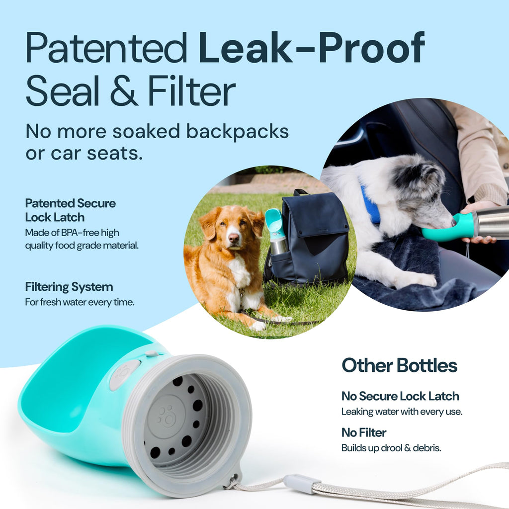 MalsiPree Dog Water Bottle Dispenser - 12 oz Navy Blue, Leak-Proof