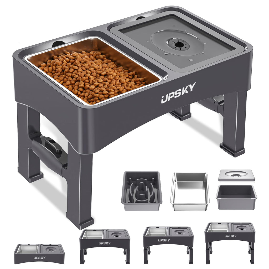 UPSKY 2-in-1 Elevated Dog Bowls Set with 4 Height Adjustable Stand, Balck