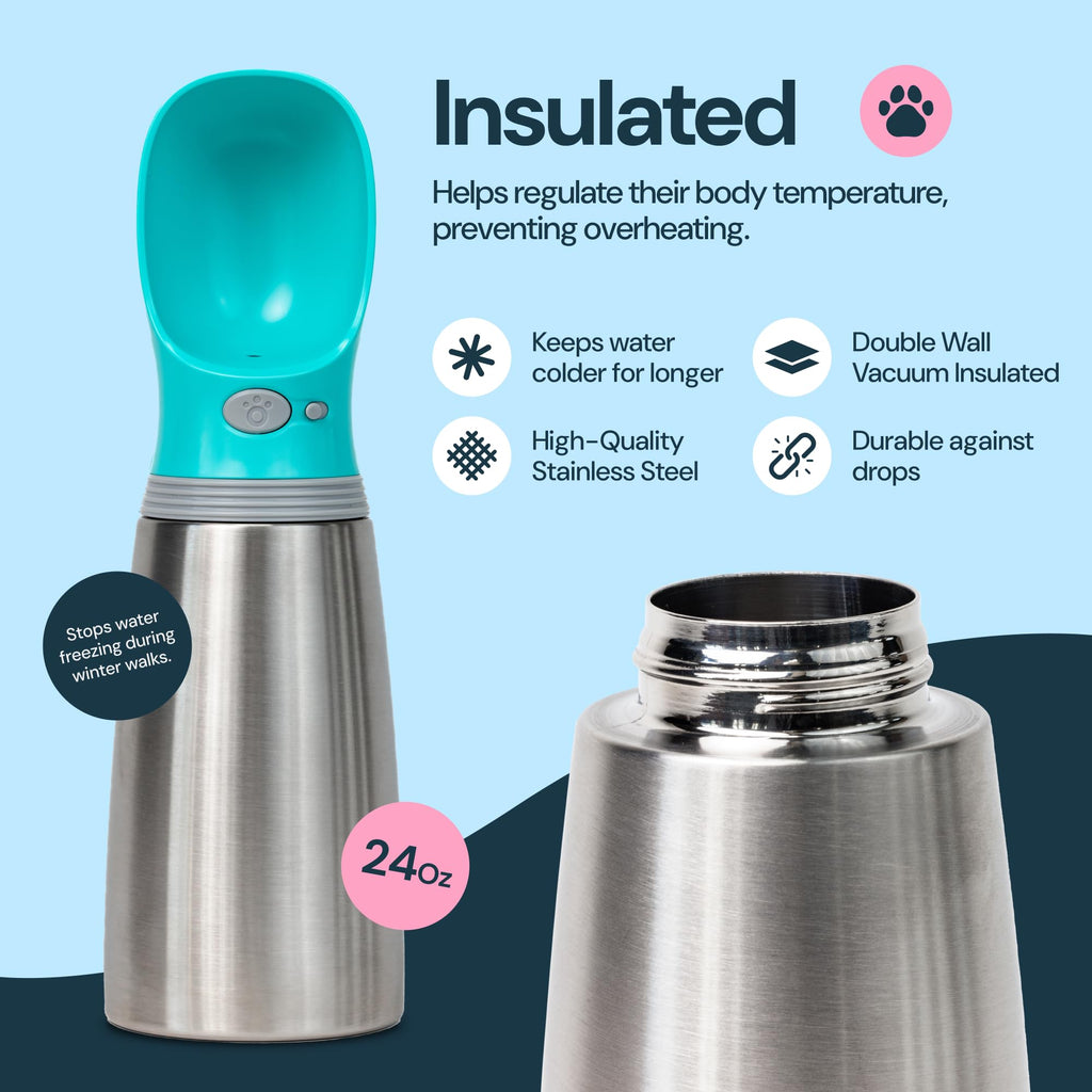 MalsiPree Dog Water Bottle Dispenser - 12 oz Navy Blue, Leak-Proof
