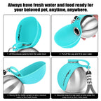 Portable Dog Water Bottle 10oz Stainless Steel Travel Dog Water Dispenser with Bowl No-Spill Puppy Water Bottle for Walking Hiking Small Dog Water Bottle (Sapphire Blue)