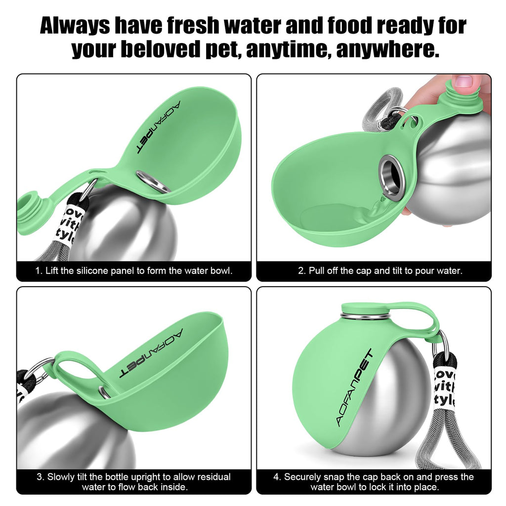 Portable Dog Water Bottle 10oz Stainless Steel Travel Dog Water Dispenser with Bowl No-Spill Puppy Water Bottle for Walking Hiking Small Dog Water Bottle (Sapphire Blue)