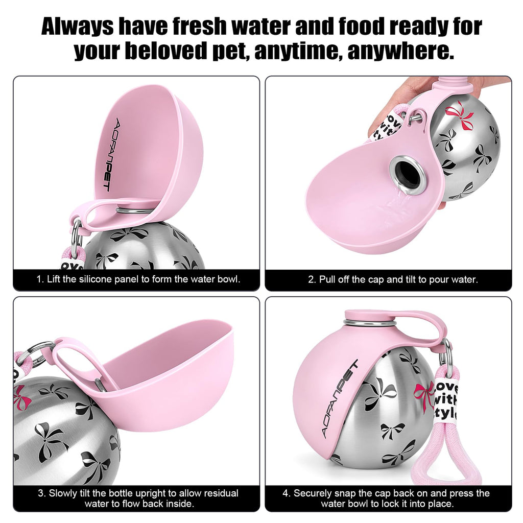 Portable Dog Water Bottle 10oz Stainless Steel Travel Dog Water Dispenser with Bowl No-Spill Puppy Water Bottle for Walking Hiking Small Dog Water Bottle (Sapphire Blue)