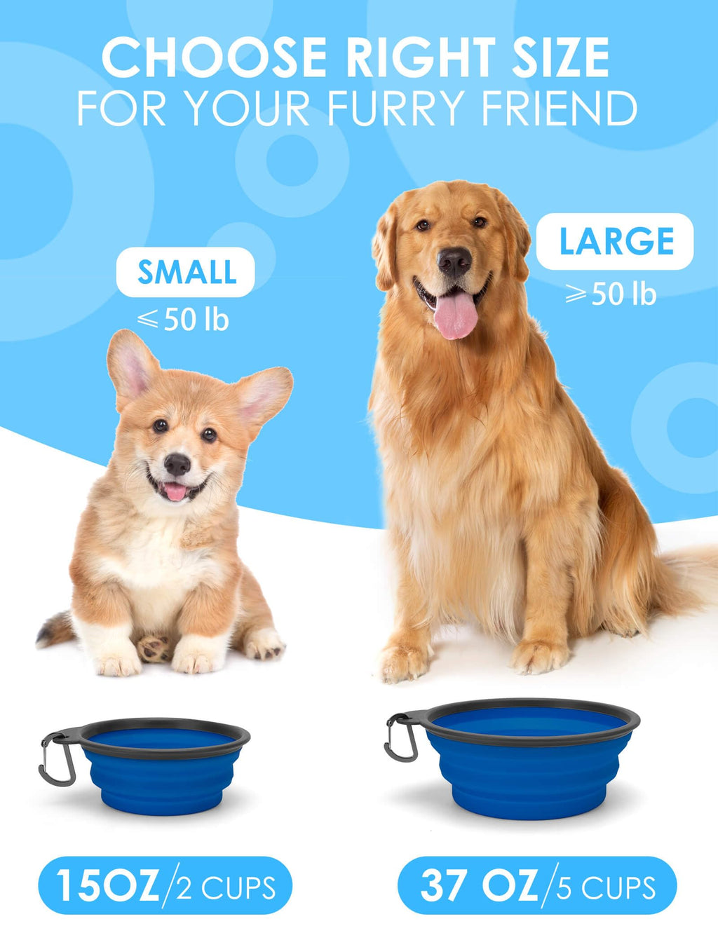 Aonkey 2 Pack 15oz/1.8 Cup Collapsible Dog Bowls with Bottle Carrier