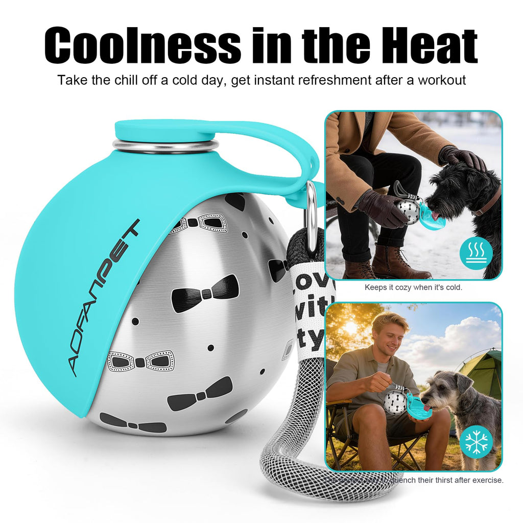 Portable Dog Water Bottle 10oz Stainless Steel Travel Dog Water Dispenser with Bowl No-Spill Puppy Water Bottle for Walking Hiking Small Dog Water Bottle (Sapphire Blue)