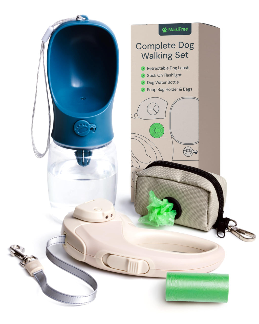 MalsiPree Dog Water Bottle Dispenser - 12 oz Navy Blue, Leak-Proof