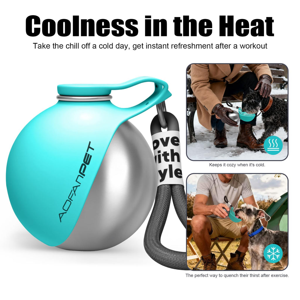Portable Dog Water Bottle 10oz Stainless Steel Travel Dog Water Dispenser with Bowl No-Spill Puppy Water Bottle for Walking Hiking Small Dog Water Bottle (Sapphire Blue)