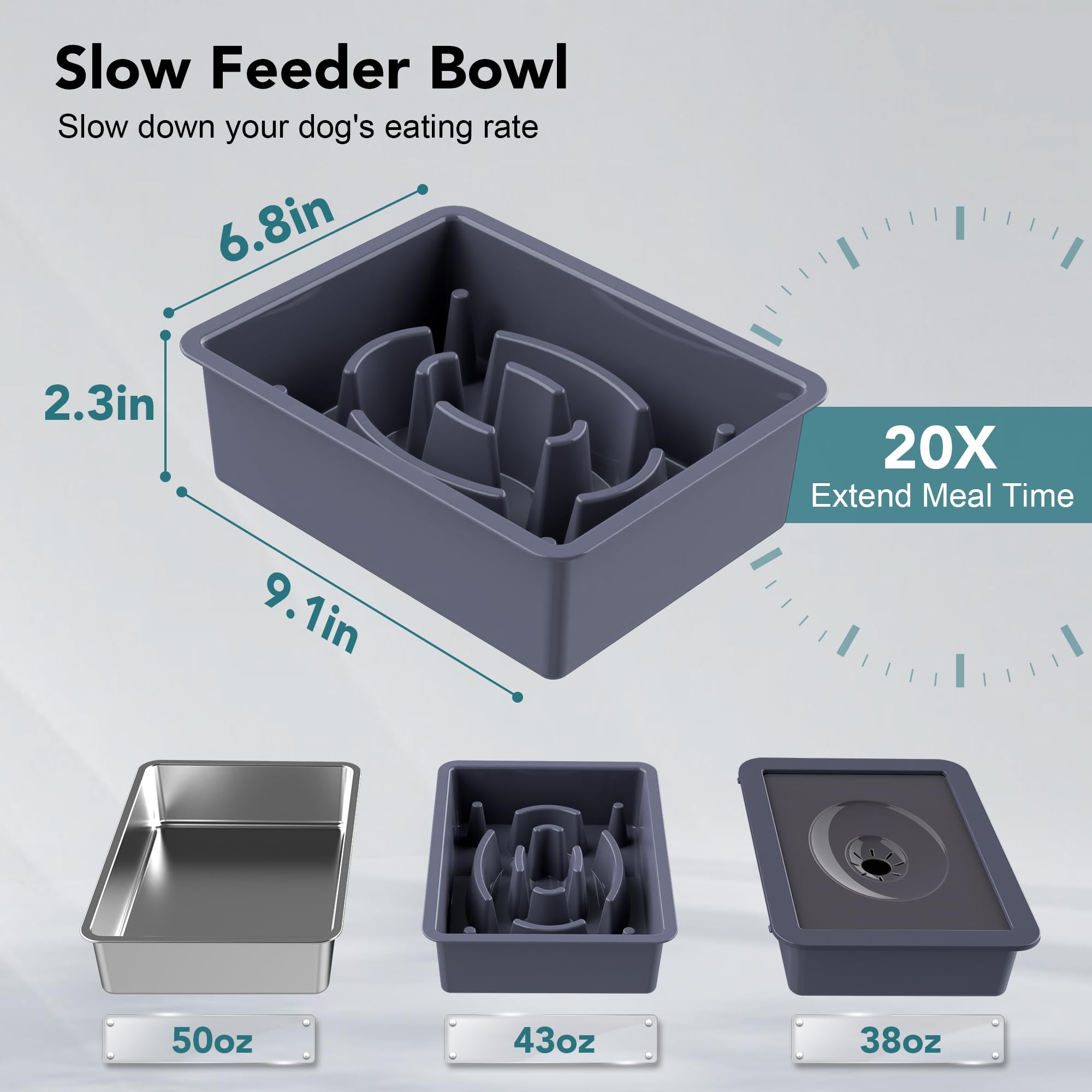 UPSKY 2-in-1 Elevated Dog Bowls Set with 4 Height Adjustable Stand, Balck