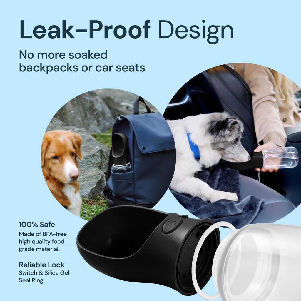 MalsiPree Dog Water Bottle Dispenser - 12 oz Navy Blue, Leak-Proof