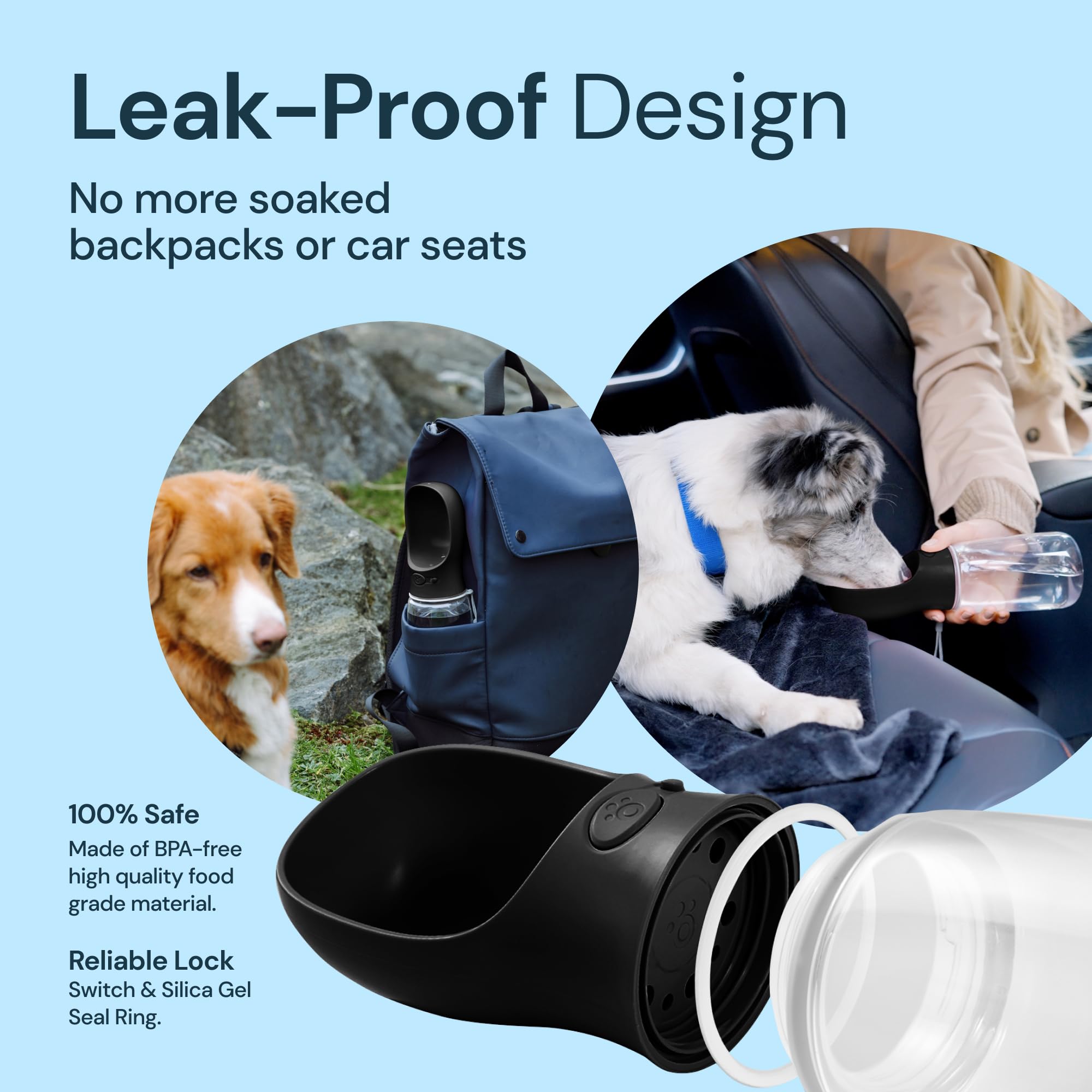 MalsiPree Dog Water Bottle Dispenser - 12 oz Navy Blue, Leak-Proof