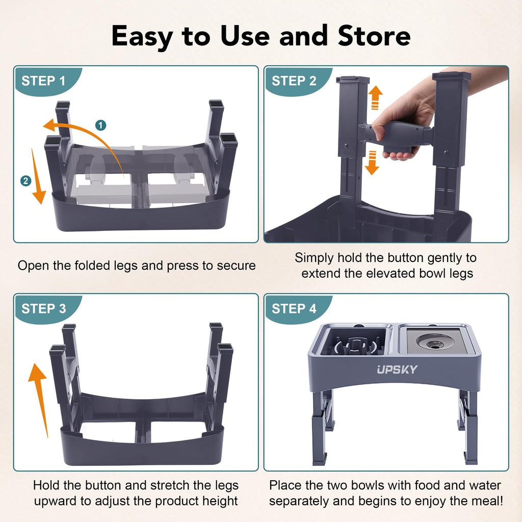 UPSKY 2-in-1 Elevated Dog Bowls Set with 4 Height Adjustable Stand, Balck