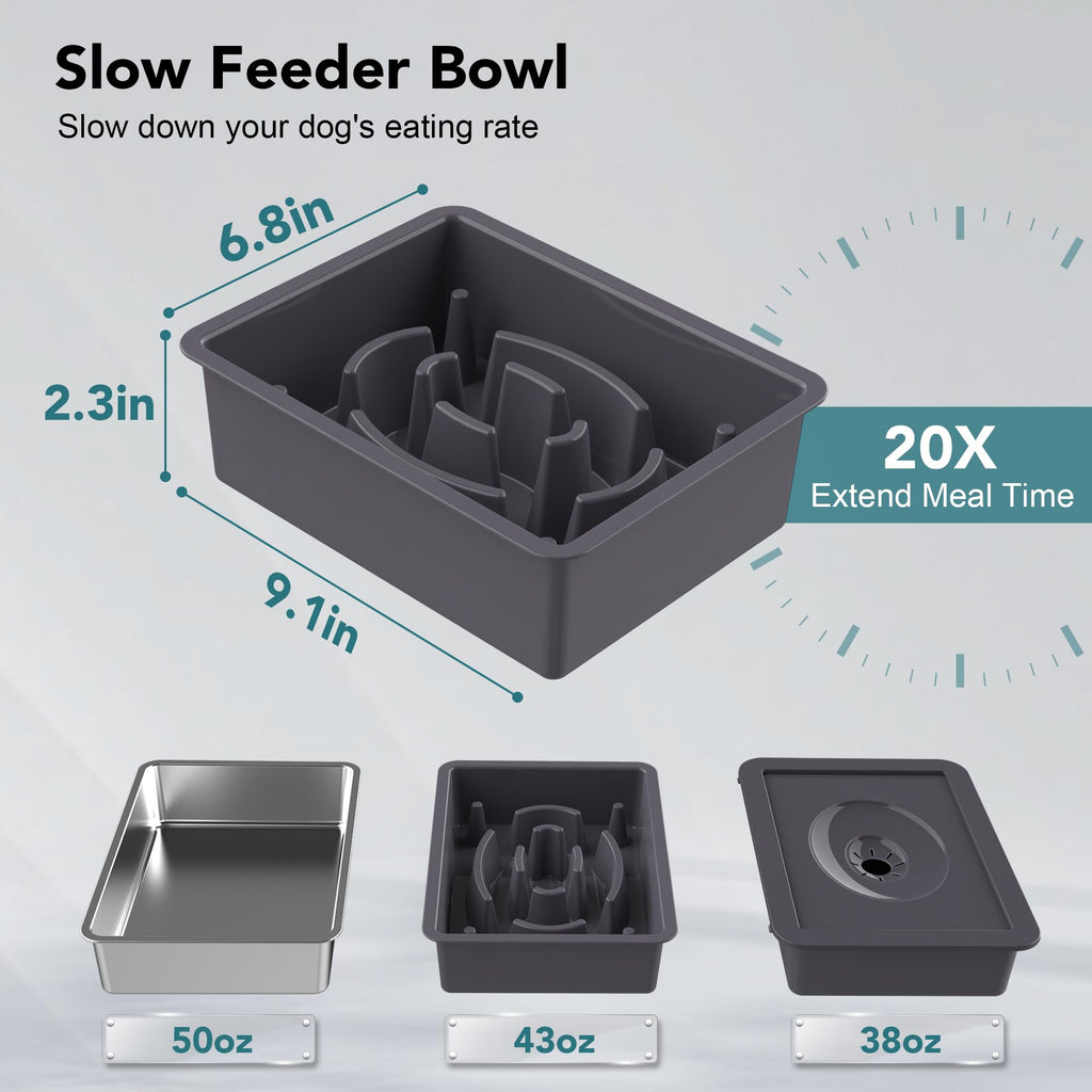 UPSKY 2-in-1 Elevated Dog Bowls Set with 4 Height Adjustable Stand, Balck