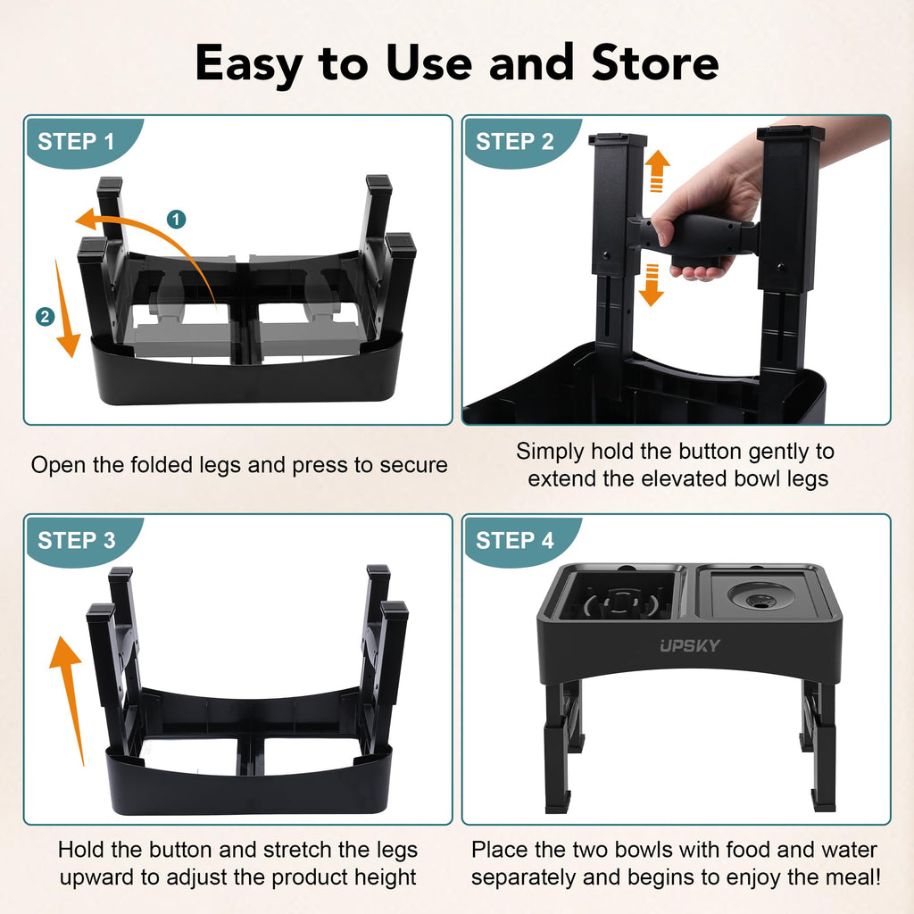 UPSKY 2-in-1 Elevated Dog Bowls Set with 4 Height Adjustable Stand, Balck